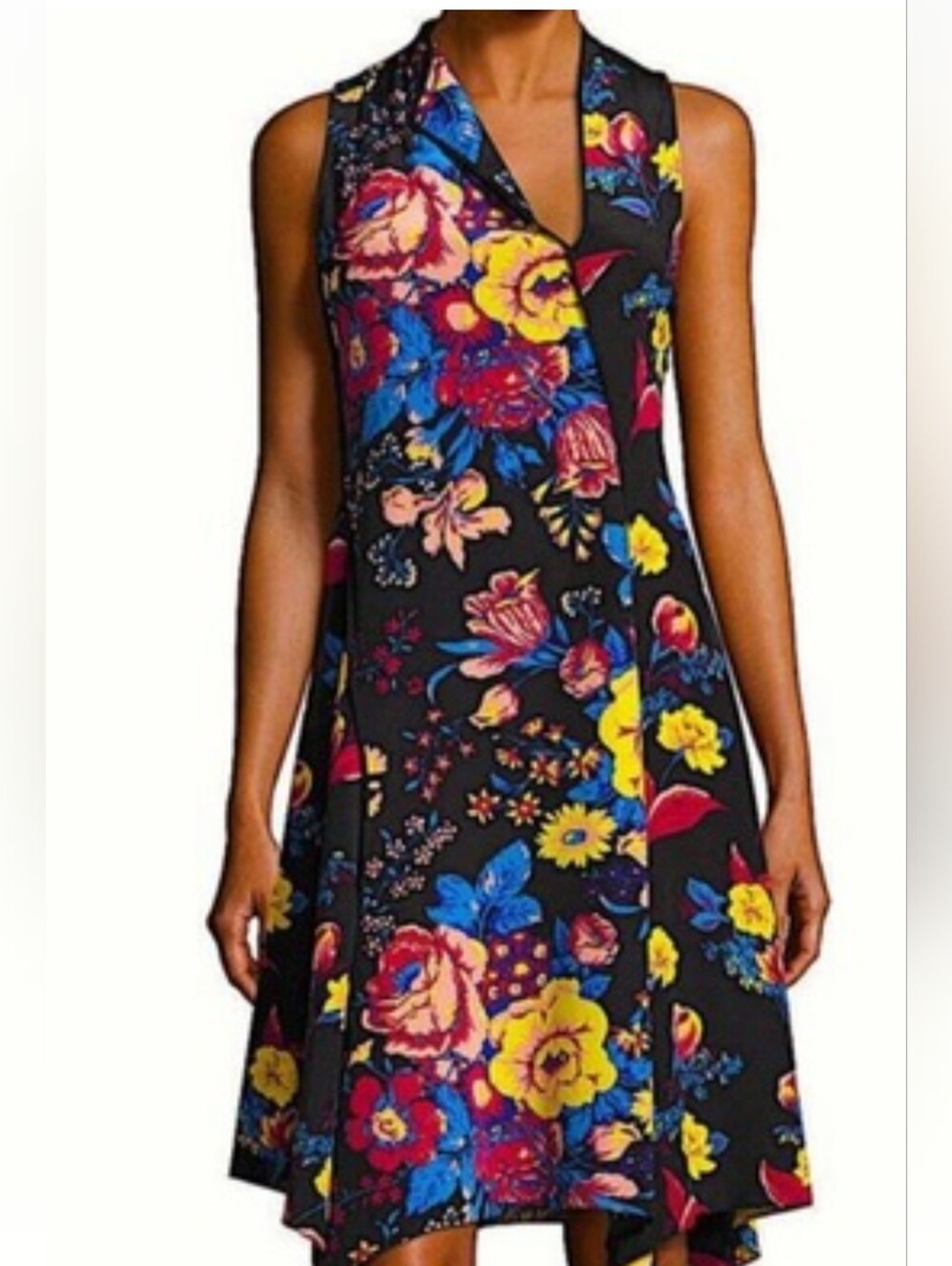 Diane Von Furstenberg Black Floral Asymmetrical Dress